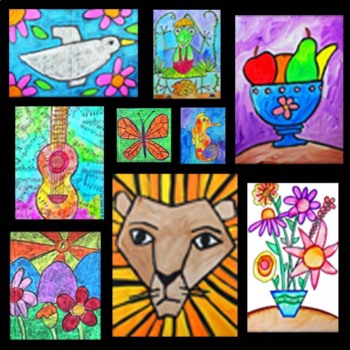 Preview of MIXED MEDIA ART PROJECTS BUNDLE | 9 Directed Drawing Painting & Collage Lessons