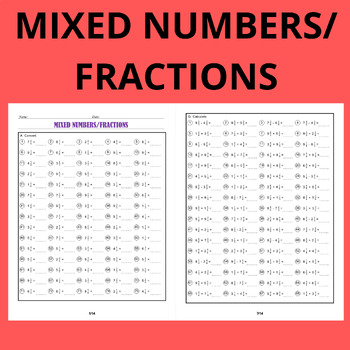 Preview of MIXED NUMBERS/FRACTIONS:(convert mixed number to fraction,comparing,+,-,*,/ )