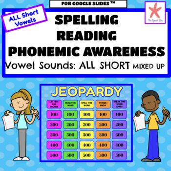Preview of MIXED SHORT VOWEL SOUNDS; phonemic awareness, reading & spelling - JEOPARDY GAME
