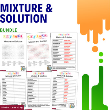 Preview of MIXTURE AND SOLUTION SCIENCE ACTIVITY - BUNDLE WORD FIND SCRAMBLE WORDS GAME