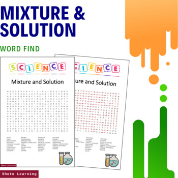 Preview of MIXTURE AND SOLUTION SCIENCE ACTIVITY - WORD FIND SEARCH FINDER GAME VOCABULARY