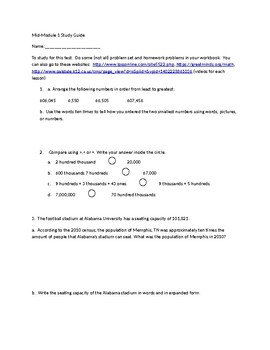 Preview of MId Module 1 Study Guide Eureka Math 4th Grade