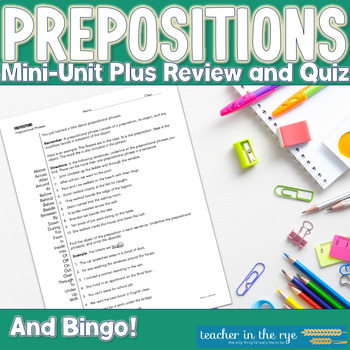Preview of Middle School Prepositions Unit: Practice, Assessment, and Bingo! {CCSS}