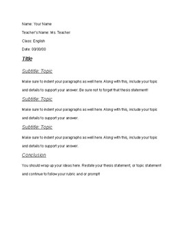 Preview of MLA 5 Paragraph Essay Practice Template