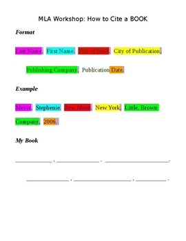 Preview of MLA Book Citation Worksheet