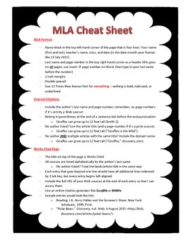 Preview of MLA Cheat Sheet