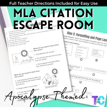 Mla Citation Apocalypse Escape Room By Teaching From The Couch Tpt