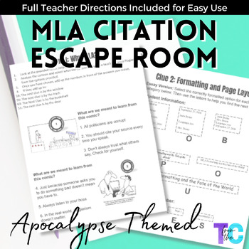 Preview of MLA Citation Apocalypse Escape Room