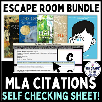 Preview of MLA Citation BUNDLE | ESCAPE ROOM Self Checking Worksheets