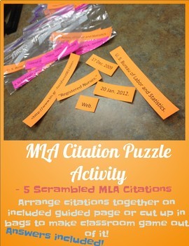 Mla Citation Puzzle Activity Works Cited Bibliography Page Tpt