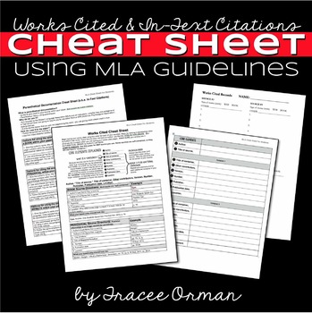 Preview of MLA Citations - Works Cited Cheat Sheet for Students Editable 9th Ed