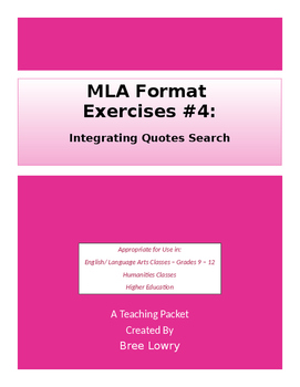 Preview of MLA Exercise #4: Integrating Quotes Search