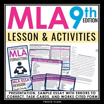 Preview of MLA Formatting 9th Ed. Presentation, Activity, Citation Practice, and Task Cards
