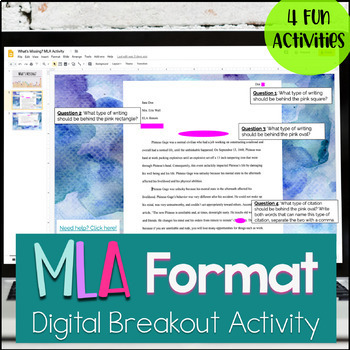 Preview of MLA Format Digital Escape Room