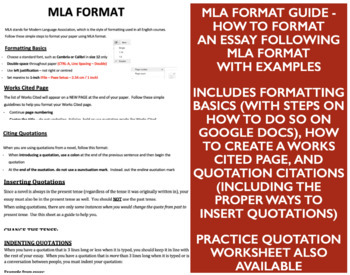 Preview of MLA Format Guide and Quotation Practice & Quiz
