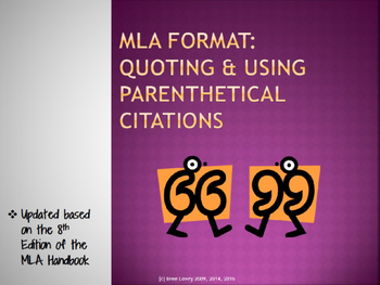 Preview of MLA Format Lesson #2: Parenthetical Citations, Paraphrasing, & Quotations