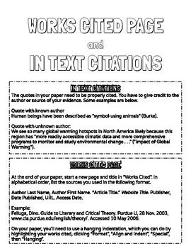 MLA Format and Works Cited Page Handout by Clicking Through the Classroom