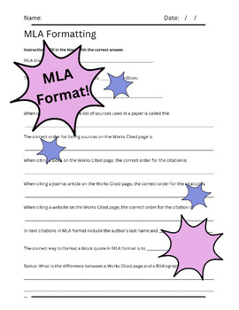 Preview of MLA Formatting Worksheet