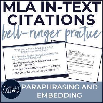 Preview of MLA In-Text Citation Practice Bell-Ringers - Paraphrasing & Embedding