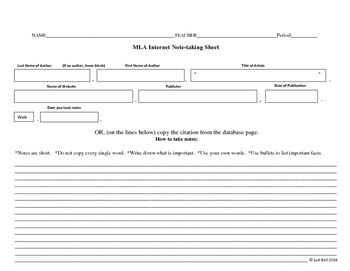 Preview of MLA 7 Internet Note-taking Sheet