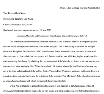 Preview of MLA Literary Essay Ready-To-Fill-In Starter (Google Doc)