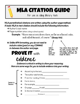 Preview of MLA Parenthetical Citation Guide Student Handout