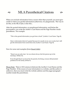 Preview of MLA Parenthetical Citations Handout