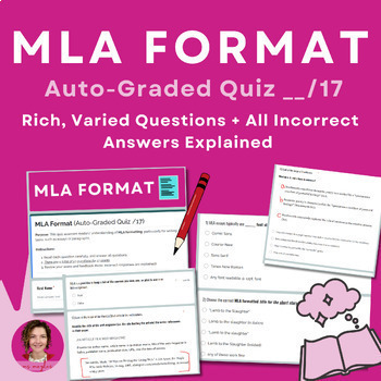 Preview of MLA Quiz | Formatting, Quoting, & Citing | Google Form Auto-Graded Test /17