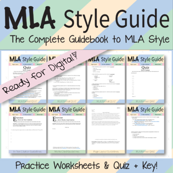 Preview of MLA Style Guide - Practice Worksheets + Quiz - Ready for Digital!