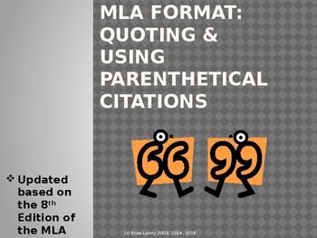 Preview of MLA Lesson #2: Parenthetical Citations, Paraphrasing, & Integrating Quotes