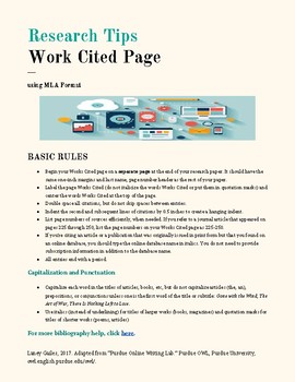 Preview of MLA Works Cited Page Tip Guide (MLA 8th edition)