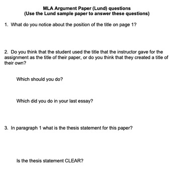Preview of MLA sample paper, worksheet analysis, and answer key