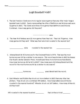 Preview of MLB Real Stat Word Problems