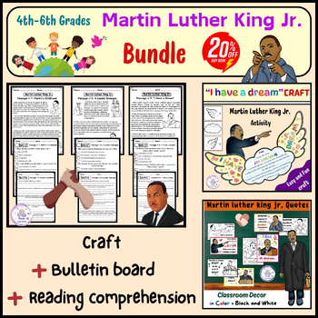 Preview of MLK BUNDLE for 4th-6th Grades : Reading Comprehension + Craft + Bulletin Board