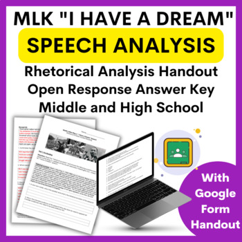 Preview of MLK Close Reading Analysis Worksheet "I Have a Dream" Speech