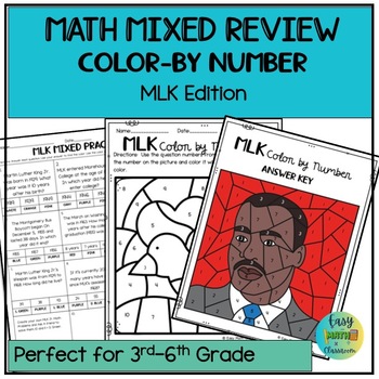 Preview of MLK Color By Number Mixed Math Review Activities Black History 