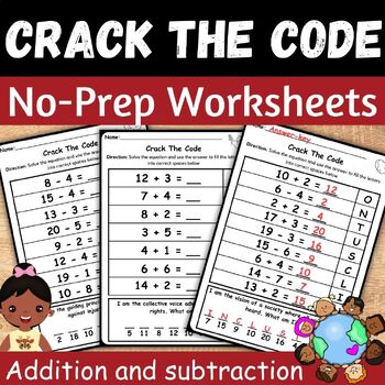 Preview of MLK Crack the code Math Addition and subtraction within 20 worksheets NO PREP