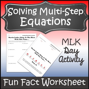 Preview of Martin Luther King Jr Math Activity {Algebra Activities} {Algebra Worksheet}