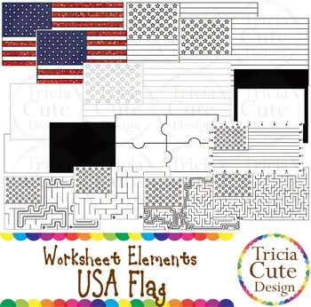 Preview of MLK Day Clip Art USA Flag Worksheet Elements for Tracing Cutting Maze