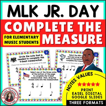 Preview of MLK Day Music Rhythm Activities - Rhythm Worksheets - Elementary Music