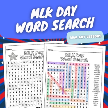 Preview of MLK Day Word Search - Martin Luther King Jr - January Activity - Worksheet