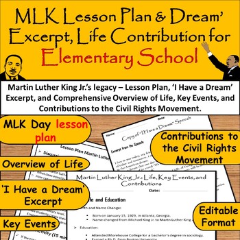 Preview of MLK Day for Elementary School Lesson Plan,'Dream' Excerpt ,Overview of Life/ BHM