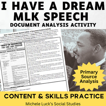 Preview of MLK I Have A Dream Speech American Speeches Document Analysis Martin Luther King