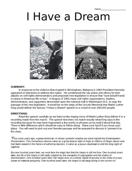 Preview of Martin Luther King I Have A Dream Speech DBQ & Primary Resource Activity
