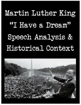 Preview of MLK "I Have a Dream" Speech Analysis Martin Luther King & Historical Context Qs