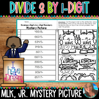 Preview of MLK, JR. DIVIDE 3-DIGITS BY 1 DIGIT NUMBERS MYSTERY PICTURE TILES | 4.NBT.B.6