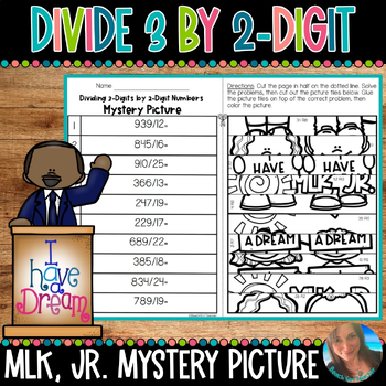 Preview of MLK, JR. DIVIDE 3-DIGITS BY 2-DIGITS MYSTERY PICTURE TILES | 5.NBT.B.6