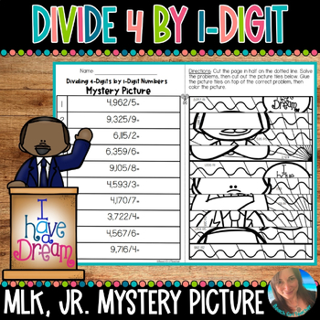 Preview of MLK, JR. DIVIDE 4-DIGITS BY 1-DIGIT NUMBER MYSTERY PICTURE TILES | 4.NBT.B.6