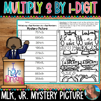Preview of MLK, JR. MULTIPLY 3 BY 1 DIGIT MYSTERY PICTURE TILES | 4.NR.2.3 | 4.NBT.B.5