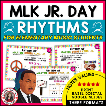 Preview of MLK Jr. Day Music Rhythm Worksheets - Match the Rhythm to the Words